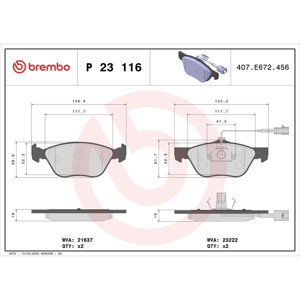 Bromsbeläggsats, Framaxel Brembo P 23 116 BREMBO
