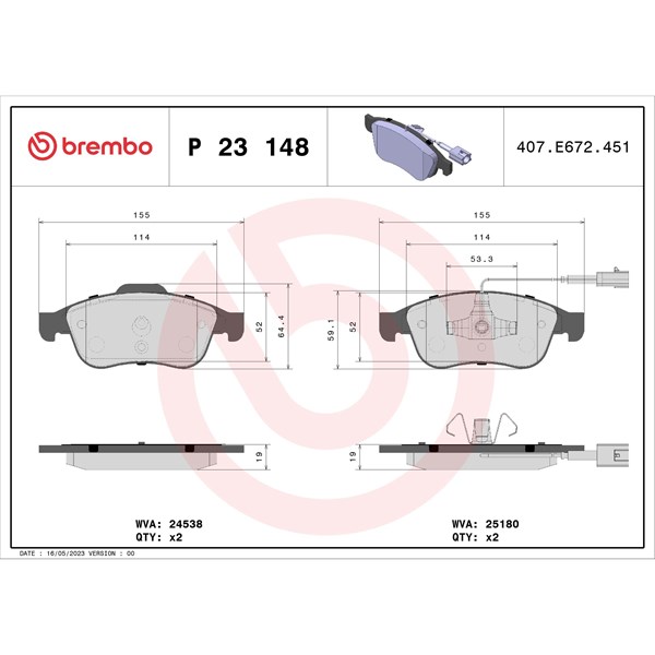 Bromsbeläggsats Brembo P 23 148 BREMBO