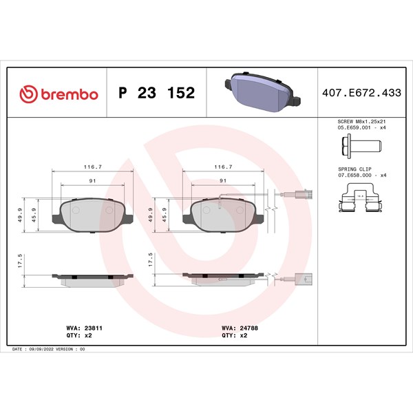 Bromsbeläggsats, Bakaxel BREMBO Bromsbeläggsats, Bakaxel BREMBO