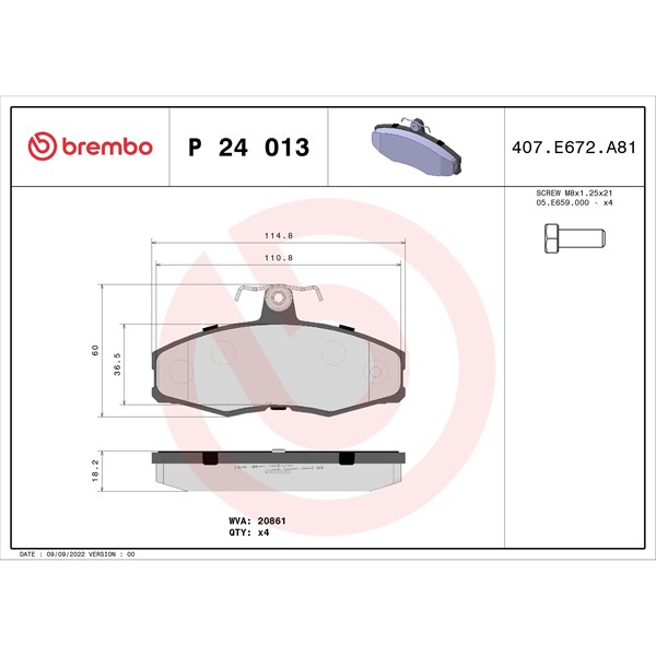 Bromsbeläggsats, Framaxel Brembo P 24 013 BREMBO