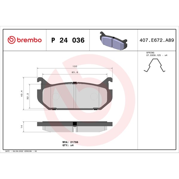 Bromsbeläggsats, Bakaxel Brembo P 24 036 BREMBO