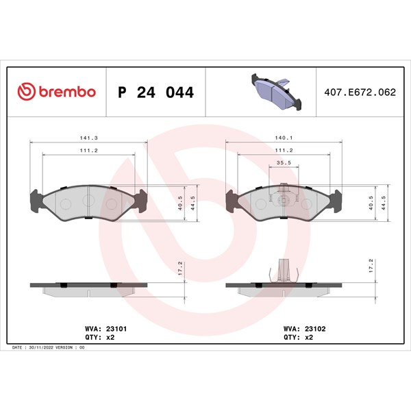 Bromsbeläggsats Solid, Framaxel Brembo P 24 044 BREMBO