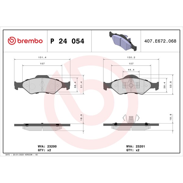 Bromsbeläggsats, Framaxel Brembo P 24 054 BREMBO