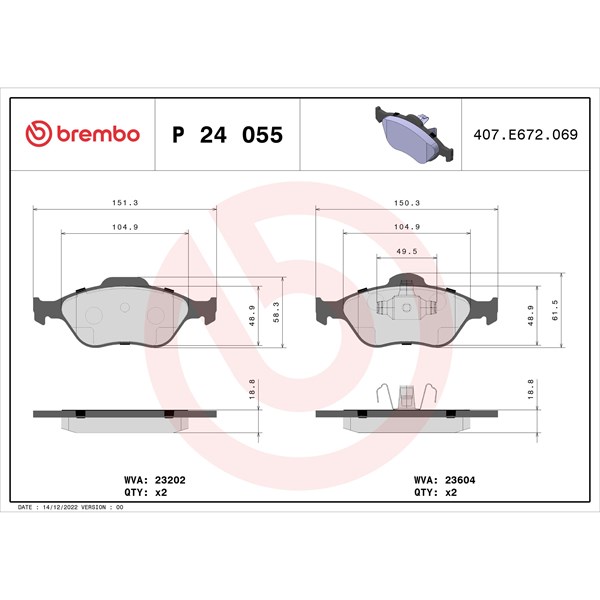 Bromsbeläggsats, Framaxel Brembo P 24 055 BREMBO