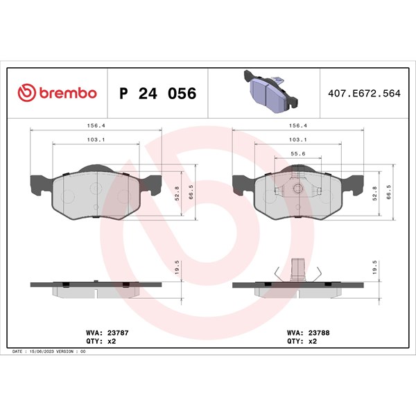 Bromsbeläggsats, Framaxel Brembo P 24 056 BREMBO