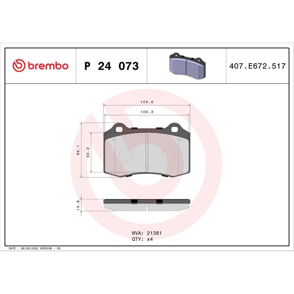 Bromsbeläggsats, Framaxel Brembo P 24 073 BREMBO