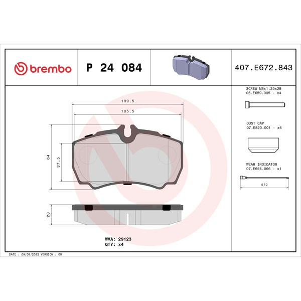 Bromsbeläggsats, Bakaxel Brembo P 24 084 BREMBO
