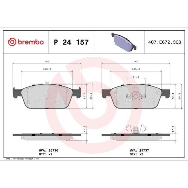 Bromsbeläggsats, Framaxel Brembo P 24 157 BREMBO
