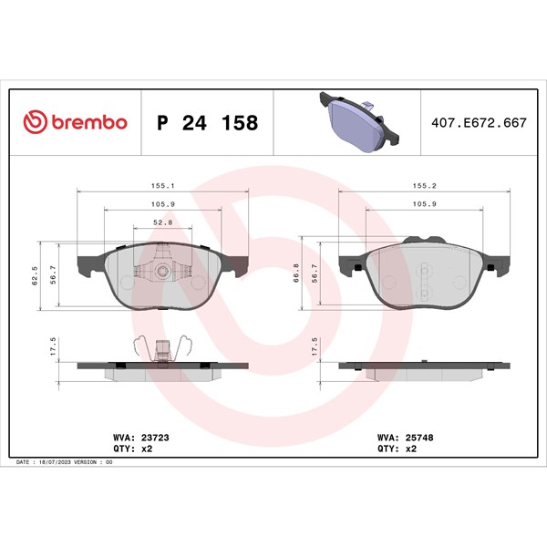 Bromsbeläggsats, Framaxel Brembo P 24 158 BREMBO