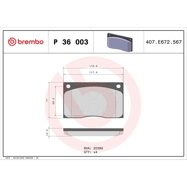 Bromsbeläggsats, Framaxel Brembo P 36 003 BREMBO
