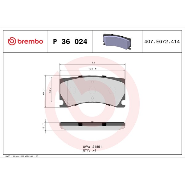 Bromsbeläggsats, Framaxel, Bakaxel Brembo P 36 024 BREMBO