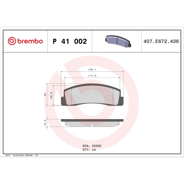 Bromsbeläggsats, Framaxel Brembo P 41 002 BREMBO