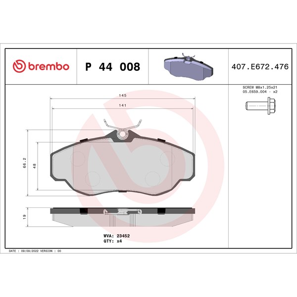 Bromsbeläggsats Brembo P 44 008 BREMBO Bromsbeläggsats Brembo P 44 008 BREMBO