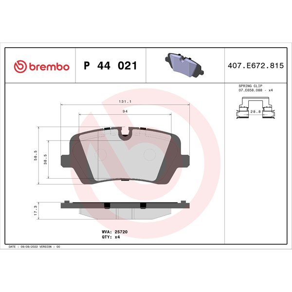 Bromsbeläggsats, Bakaxel Brembo P 44 021 BREMBO