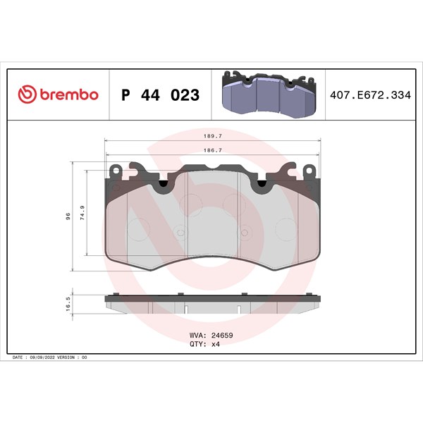 Bromsbeläggsats, Framaxel Brembo P 44 023 BREMBO