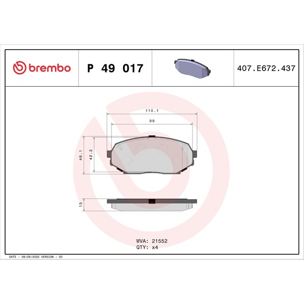 Bromsbeläggsats Brembo P 49 017 BREMBO