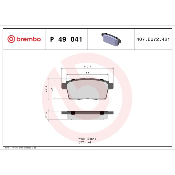 Bromsbeläggsats, Bakaxel Brembo P 49 041 BREMBO