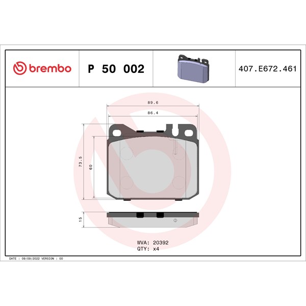 Bromsbeläggsats, Framaxel Brembo P 50 002 BREMBO