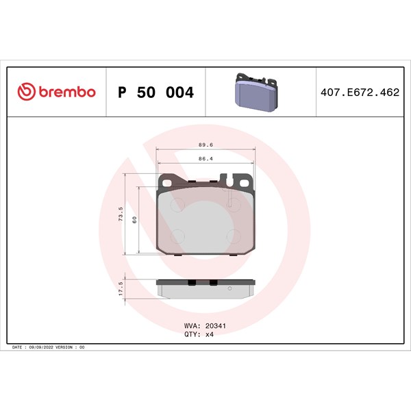 Bromsbeläggsats, Framaxel Brembo P 50 004 BREMBO