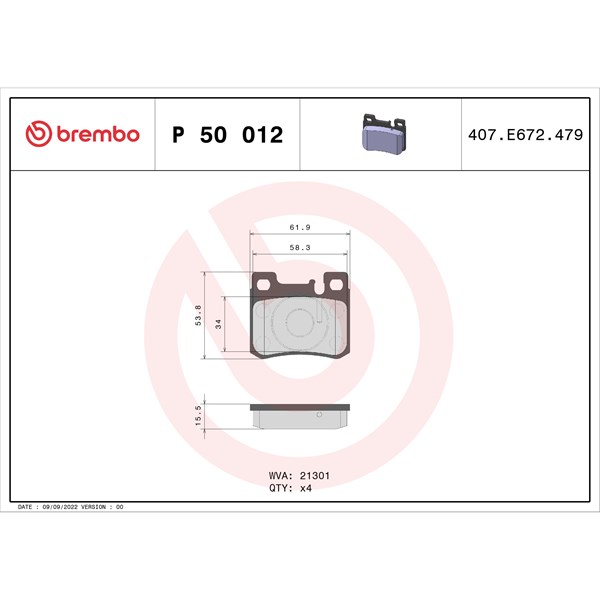 Bromsbeläggsats, Bakaxel Brembo P 50 012 BREMBO Bromsbeläggsats, Bakaxel Brembo P 50 012 BREMBO