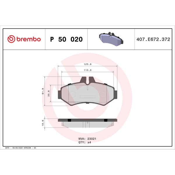 Bromsbeläggsats, Bakaxel Brembo P 50 020 BREMBO Bromsbeläggsats, Bakaxel Brembo P 50 020 BREMBO