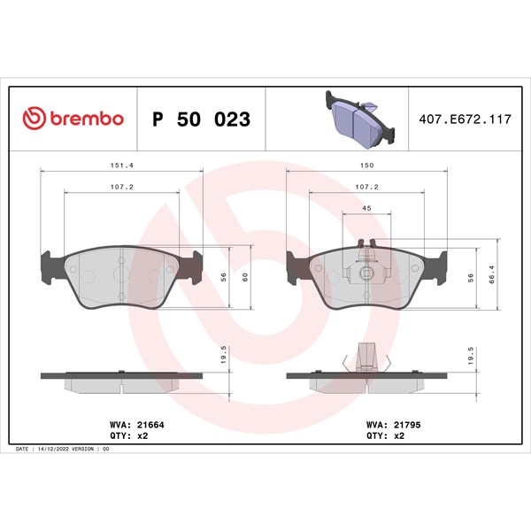 Bromsbeläggsats Brembo P 50 023 BREMBO
