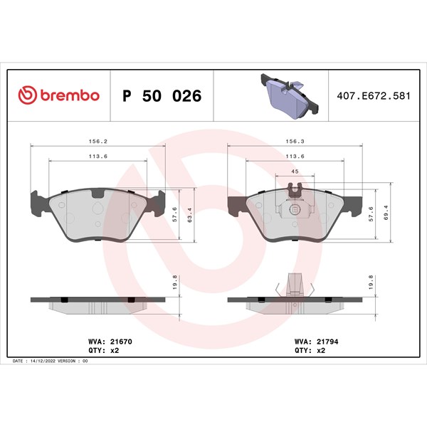 Bromsbeläggsats Brembo P 50 026 BREMBO