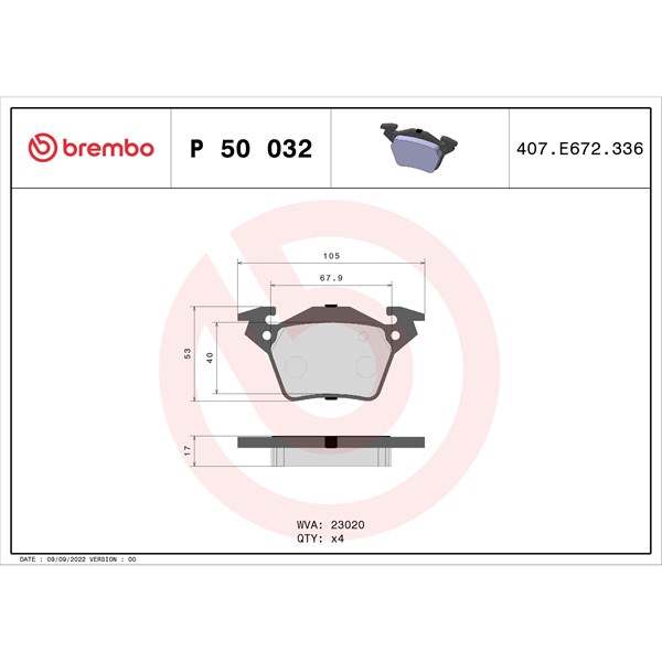 Bromsbeläggsats Brembo P 50 032 BREMBO