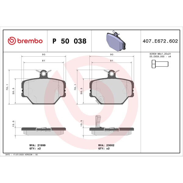 Bromsbeläggsats Brembo P 50 038 BREMBO
