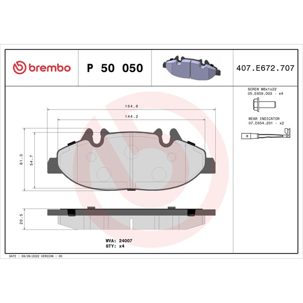 Bromsbeläggsats, Framaxel Brembo P 50 050 BREMBO