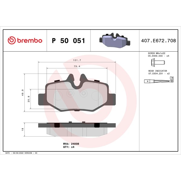 Bromsbeläggsats, Bakaxel BREMBO