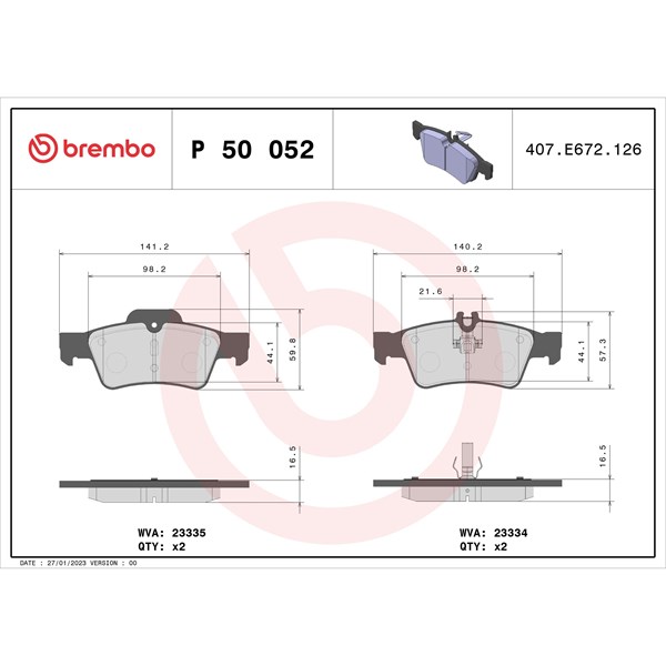 Bromsbeläggsats, Bakaxel BREMBO