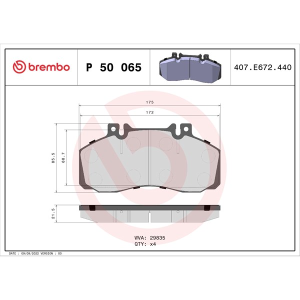 Bromsbeläggsats, Bakaxel, Framaxel Brembo P 50 065 BREMBO