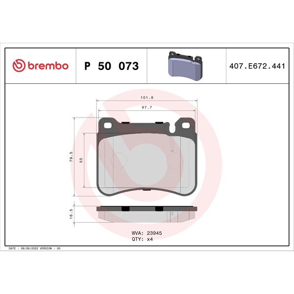 Bromsbeläggsats, Framaxel Brembo P 50 073 BREMBO