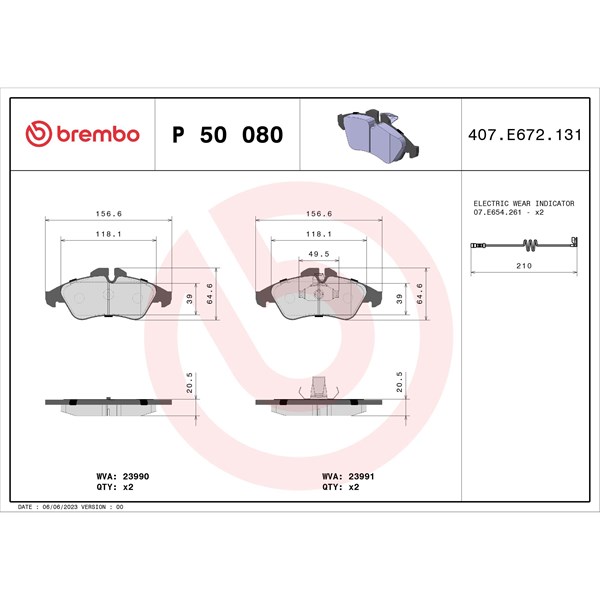 Bromsbeläggsats, Framaxel Brembo P 50 080 BREMBO Bromsbeläggsats, Framaxel Brembo P 50 080 BREMBO