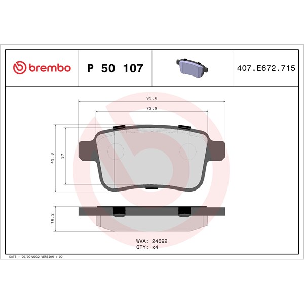 Bromsbeläggsats, Bakaxel BREMBO