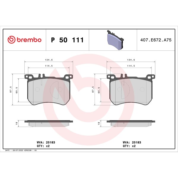 Bromsbeläggsats, Framaxel Brembo P 50 111 BREMBO