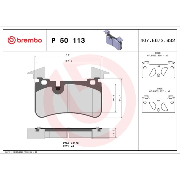 Bromsbeläggsats, Bakaxel Brembo P 50 113 BREMBO