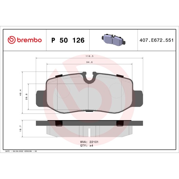 Bromsbeläggsats, Bakaxel BREMBO