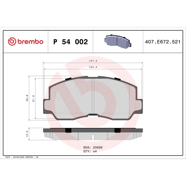 Bromsbeläggsats, Framaxel Brembo P 54 002 BREMBO