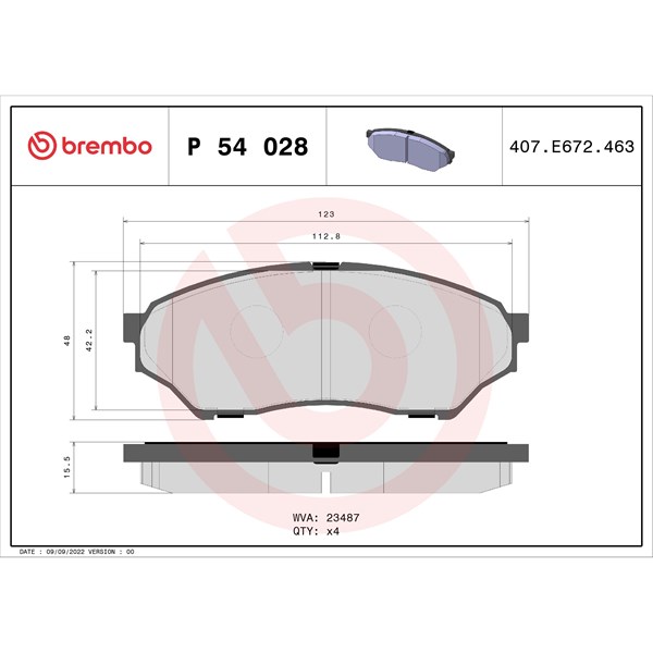 Bromsbeläggsats, Framaxel Brembo P 54 028 BREMBO