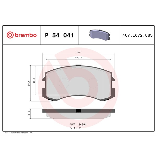 Bromsbeläggsats, Framaxel Brembo P 54 041 BREMBO Bromsbeläggsats, Framaxel Brembo P 54 041 BREMBO