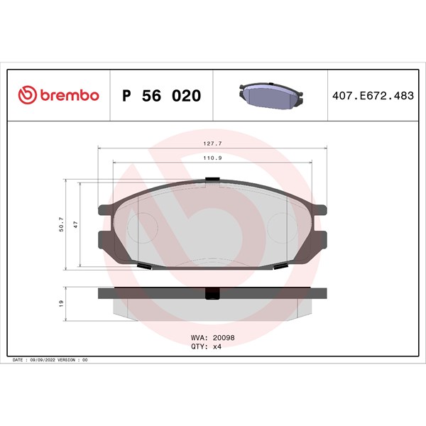 Bromsbeläggsats, Bakaxel Brembo P 56 020 BREMBO