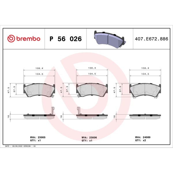 Bromsbeläggsats, Framaxel Brembo P 56 026 BREMBO
