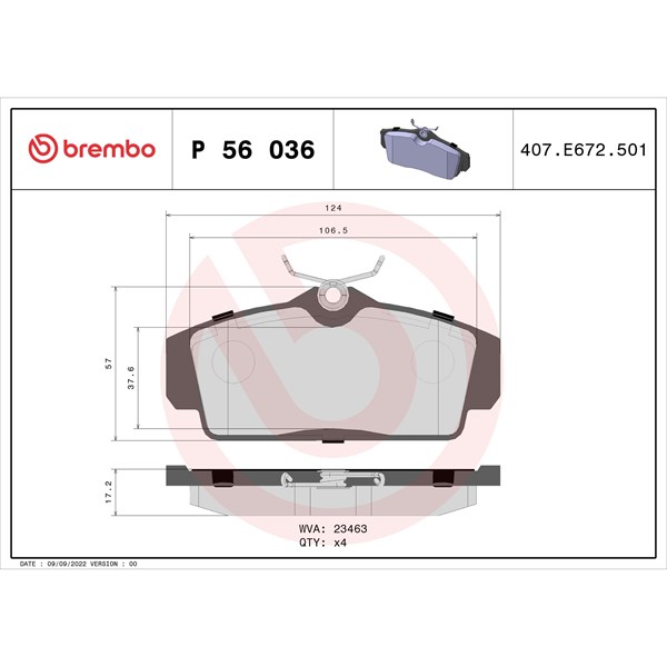 Bromsbeläggsats, Framaxel Brembo P 56 036 BREMBO