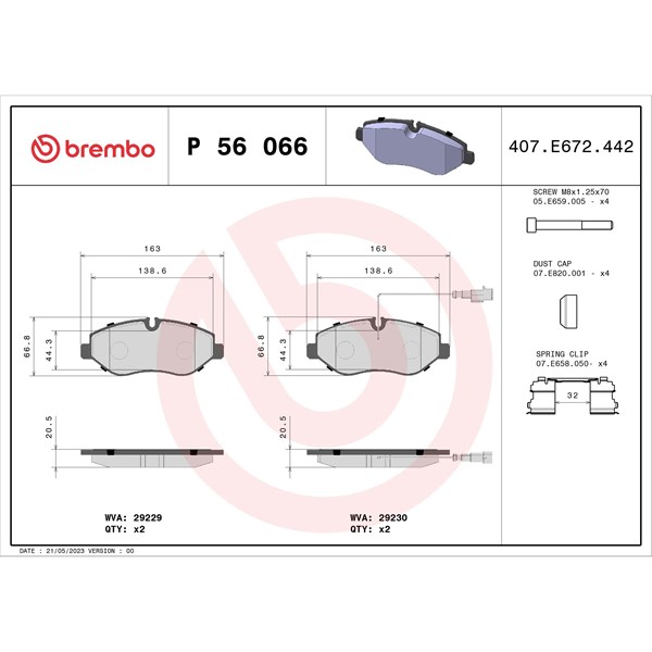 Bromsbeläggsats, Framaxel Brembo P 56 066 BREMBO