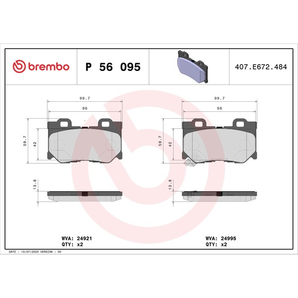 Bromsbeläggsats, Bakaxel Brembo P 56 095 BREMBO