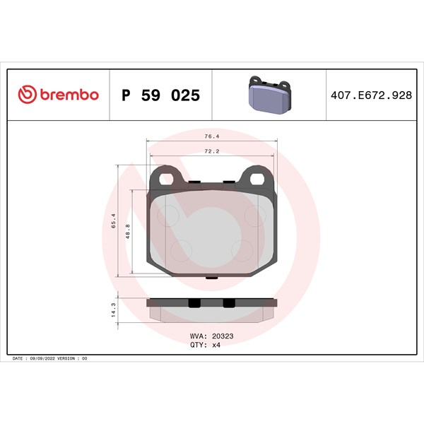 Bromsbeläggsats, Framaxel Brembo P 59 025 BREMBO