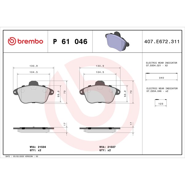 Bromsbeläggsats Brembo P 61 046 BREMBO