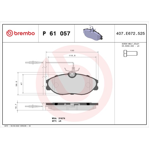 Bromsbeläggsats, Framaxel Brembo P 61 057 BREMBO